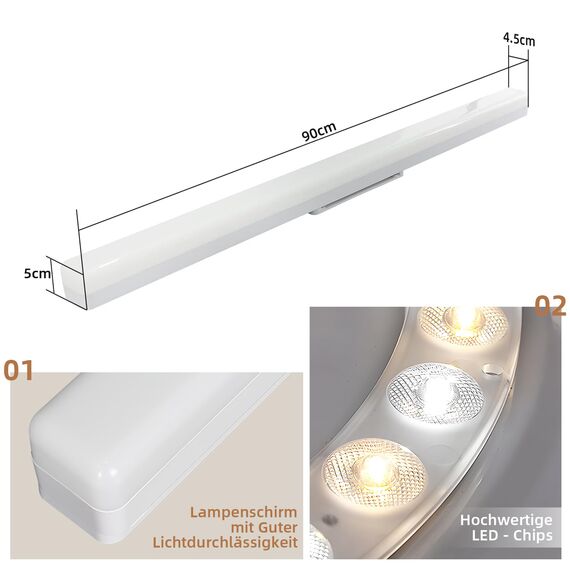 CBJKTX LED Deckenleuchte Küche Deckenlampe - Lang Küchenlampe 90CM Tageslichtlampe 4000K Neutralweiß Lampe Flach Kellerlampe Weiß 36W Bürolampe Decke Innen Deckenbeleuchtung für Flur Wohnzimmer Keller