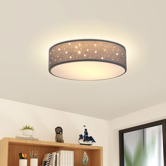 MONZANA® Deckenlampe Sternenhimmel Wohnzimmer Schlafzimmer E27 Grau Rund 30cm Stoffschirm 1-Flammig 40W Küche Lampe Deckenleuchte Stoffdeckenlampe