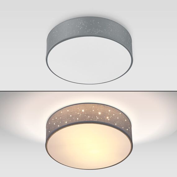 MONZANA® Deckenlampe Sternenhimmel Wohnzimmer Schlafzimmer E27 Grau Rund 30cm Stoffschirm 1-Flammig 40W Küche Lampe Deckenleuchte Stoffdeckenlampe