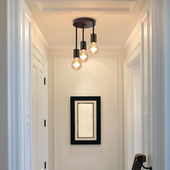 CBJKTX Deckenleuchte Vintage Deckenlampe Schwarz - Hängend 3 Flammig Deckenstrahler E27 mit 3 Spots Kronleuchter Industrial Deckenspots für Esszimmer Küche Flur Wohnzimmer Bar ohne Leuchtmittel