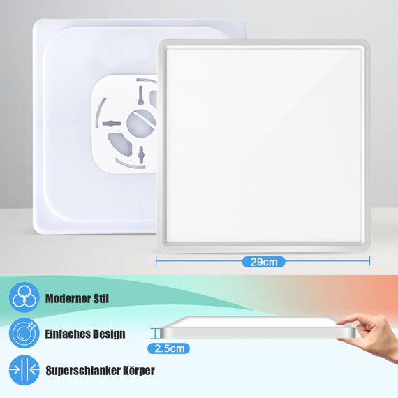 Wholede LED Deckenleuchte Flach Dimmbar, 24W 3240LM LED Lampe mit Fernbedienung, 3000K-6500K Ultra Dünn Quadrat Deckenlampe für Wohnzimmer Küche Flur Schlafzimmer Badezimmer, Ø29cm