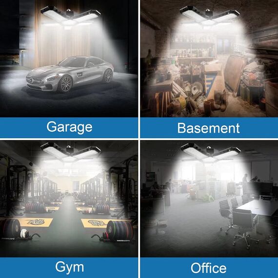 CREATESTAR 120W Werkstattlampe LED Deckenleuchte, 12000 Lumens LED Garagenleuchte mit 5 Justierbaren Austauschbare Verkleidungen E26/E27 Werkstattbeleuchtung für Billard-Salon,Lager,Garage,Turnhalle