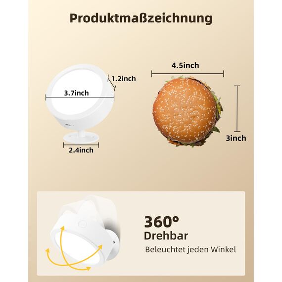 EZVALO Wandleuchte Innen mit 5500mAh Akku, 3.7in*2 Stück Wandleuchte Kabellos mit Fernbedienung, 3 Farbmodi Dimmbar LED Wandlampe Akku Für Wohnzimmer, Schlafzimmer, Kinder, Grauweiß