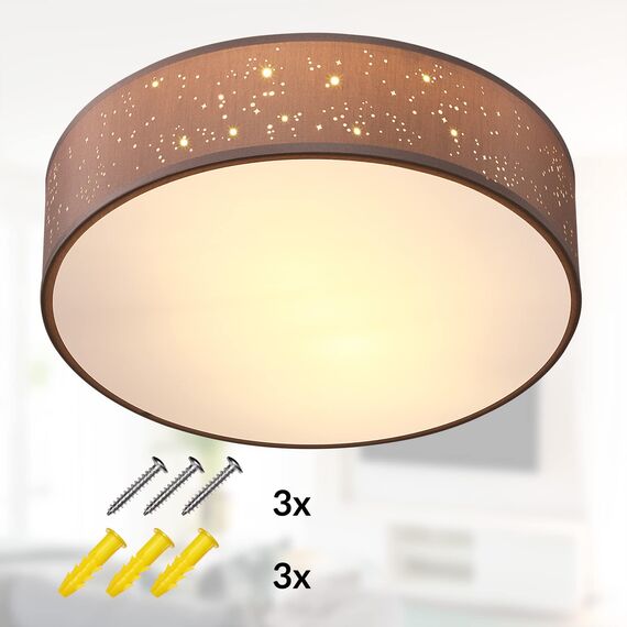 MONZANA® Deckenlampe Sternenhimmel Wohnzimmer Schlafzimmer E27 Taupe Rund 30cm Stoffschirm 1-Flammig 40W Küche Lampe Deckenleuchte Stoffdeckenlampe