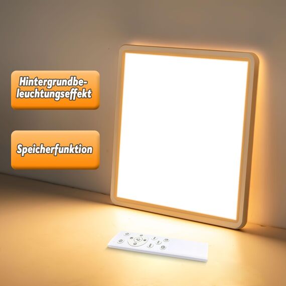 Wholede LED Deckenleuchte Flach Dimmbar, 24W 3240LM LED Lampe mit Fernbedienung, 3000K-6500K Ultra Dünn Quadrat Deckenlampe für Wohnzimmer Küche Flur Schlafzimmer Badezimmer, Ø29cm