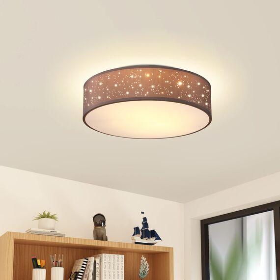 MONZANA® Deckenlampe Sternenhimmel Wohnzimmer Schlafzimmer E27 Taupe Rund 38cm Stoffschirm 2-Flammig 40W Küche Lampe Deckenleuchte Stoffdeckenlampe