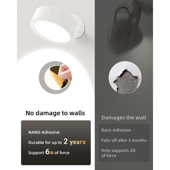 EZVALO Wandleuchte Innen mit 5500mAh Akku, Wandleuchte Kabellos mit Fernbedienung, 3 Farbmodi Dimmbar LED Wandlampe Akku Für Wohnzimmer, Schlafzimmer, Kinder, Weiß (1 Stück)