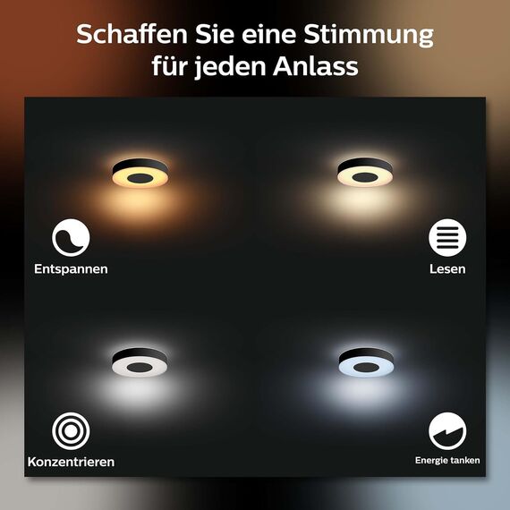 Philips Hue White & Col. Amb. Xamento Deckenleuchte, schwarz, 16 Mio. Farben, dimmbar, steuerbar via App, kompatibel mit Amazon Alexa (Echo, Echo Dot)
