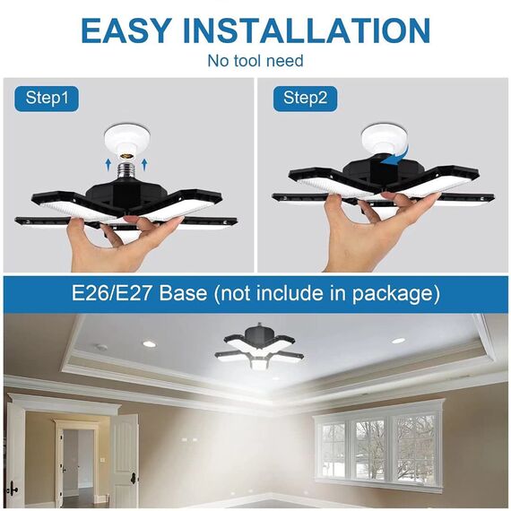 CREATESTAR 120W Werkstattlampe LED Deckenleuchte, 12000 Lumens LED Garagenleuchte mit 5 Justierbaren Austauschbare Verkleidungen E26/E27 Werkstattbeleuchtung für Billard-Salon,Lager,Garage,Turnhalle