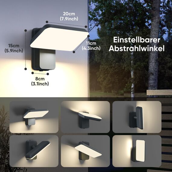 brightower Außenlampe, LED Wandleuchte Aussen, Wasserdicht IP65 aussenlampe wand, Wandleuchte Innen/Außen mit Schwenkbar LED Panel, Warmweiß 3000K Außenwandleuchte (Anthrazit 2 Stück)