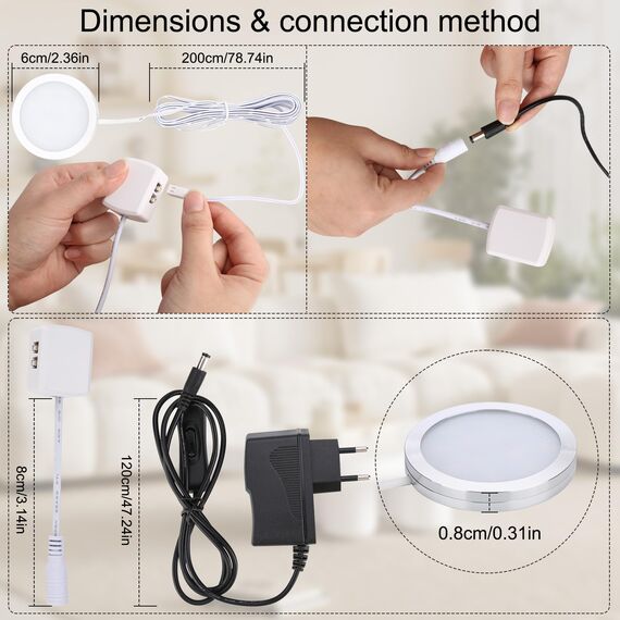 Lightess 8er Unterschrank Beleuchtung Küche Unterbauleuchte LED Schrankbeleuchtung Küchenbeleuchtung Schrank Beleuchtung Wandleuchten Vitrinenbeleuchtung Spotlight mit Kabel Stecker, Warmweiß
