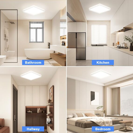 LED Deckenleuchte, Deckenlampe Quadrat, LED Lampe Seitlich Abstrahlend, Badlampe Decke IP44 Wasserfest, 18W Ultra dünn Küchenlampe Decke, 1600LM 22cm Deckenleuchten für Flur/Balkon/Wohnzimmer-4000K