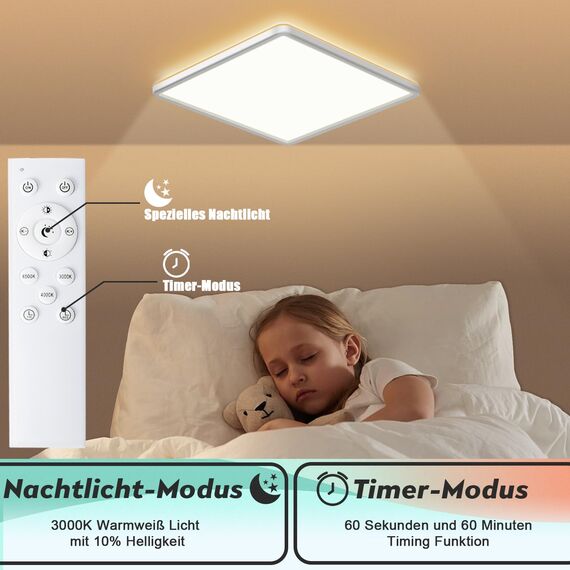 Wholede LED Deckenleuchte Flach Dimmbar, 24W 3240LM LED Lampe mit Fernbedienung, 3000K-6500K Ultra Dünn Quadrat Deckenlampe für Wohnzimmer Küche Flur Schlafzimmer Badezimmer, Ø29cm