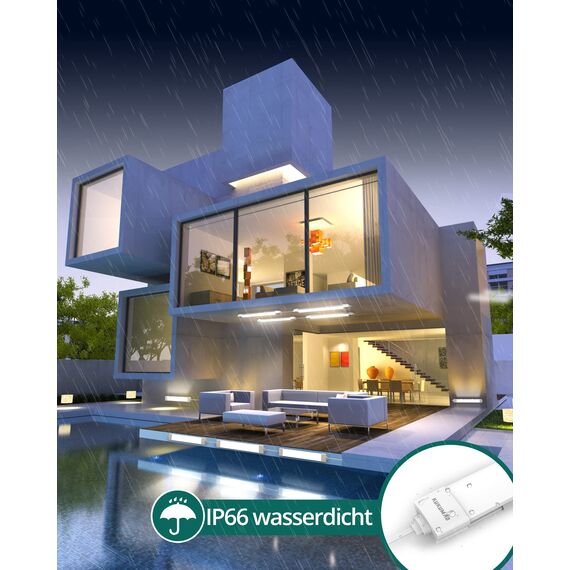 Feuchtraumleuchte LED mit Stecker 36W 4000LM 120CM Verknüpfbar Werkstattlampe IP66 Wasserfest Led Röhre Leuchte für Garage Keller Werkstatt Feuchtraum Bad Büro Warenhaus Hobbyraum,Neutralweiß 4000K.