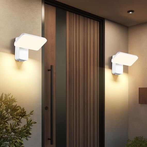 brightower Außenlampe, LED Wandleuchte Aussen, Wasserdicht IP65 aussenlampe wand, Wandleuchte Innen/Außen mit Schwenkbar LED Panel, Warmweiß 3000K Außenwandleuchte (Weiß 2 Stück)