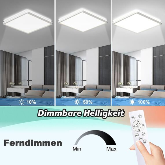 Wholede LED Deckenleuchte Flach Dimmbar, 24W 3240LM LED Lampe mit Fernbedienung, 3000K-6500K Ultra Dünn Quadrat Deckenlampe für Wohnzimmer Küche Flur Schlafzimmer Badezimmer, Ø29cm