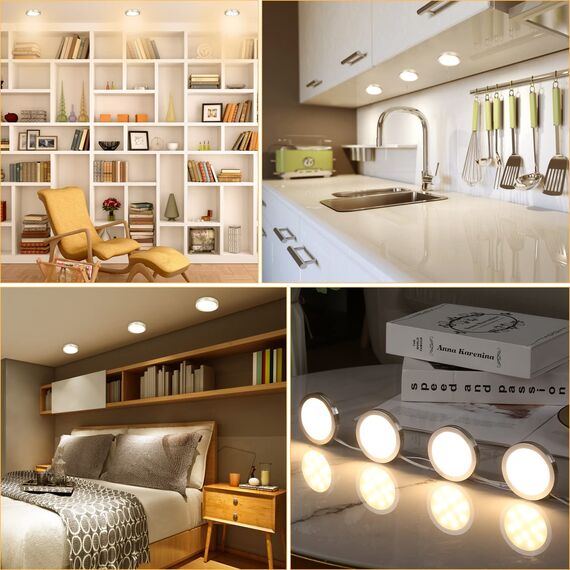 Lightess 4er Dimmbare LED Unterbauleuchte Schrankbeleuchtung Dimmbar Warmweiß Schrankleuchte LED Nachtlicht Schrank Lichter Wandleuchten Treppen Licht Vitrinenbeleuchtung für Schränke Küche