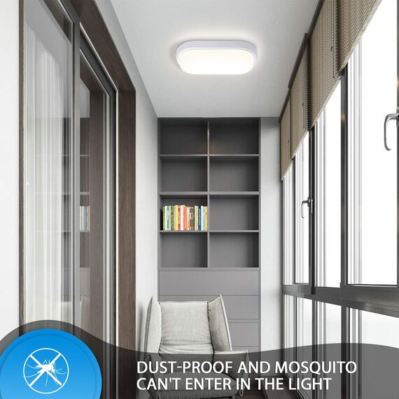 IEGLED 18W Kellerlampe LED Feuchtraumleuchte，IP65 Wandleuchte LED Wasserdicht，Neturalweiß 4000K Deckenleuchte，Weiß Wandlampe Deckenlampe Ovalleuchte für Flur Keller Garten Badzimmer Außenwand