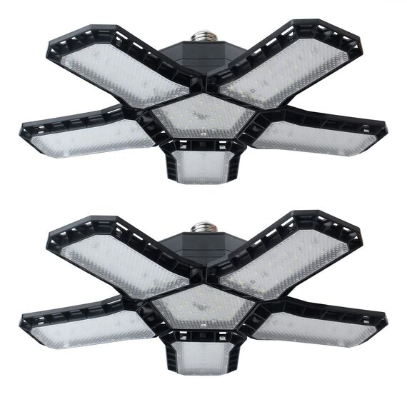 CREATESTAR 2 Stück 120W Werkstattlampe LED Deckenleuchte, 12000 Lumens LED Garagenleuchte mit 5 Justierbaren Austauschbare Verkleidungen E26/E27 Werkstattbeleuchtung für Billard-Salon,Lager,Garage