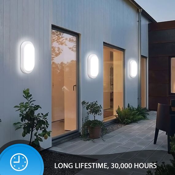 IEGLED 18W Kellerlampe LED Feuchtraumleuchte，IP65 Wandleuchte LED Wasserdicht，Neturalweiß 4000K Deckenleuchte，Weiß Wandlampe Deckenlampe Ovalleuchte für Flur Keller Garten Badzimmer Außenwand