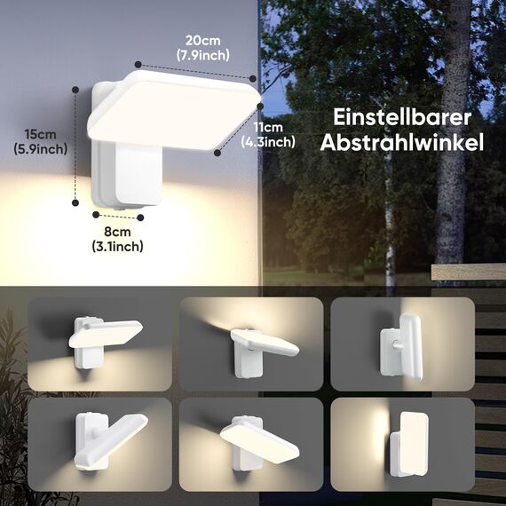 brightower Außenlampe, LED Wandleuchte Aussen, Wasserdicht IP65 aussenlampe wand, Wandleuchte Innen/Außen mit Schwenkbar LED Panel, Warmweiß 3000K Außenwandleuchte für Garten Terrasse, Weiß