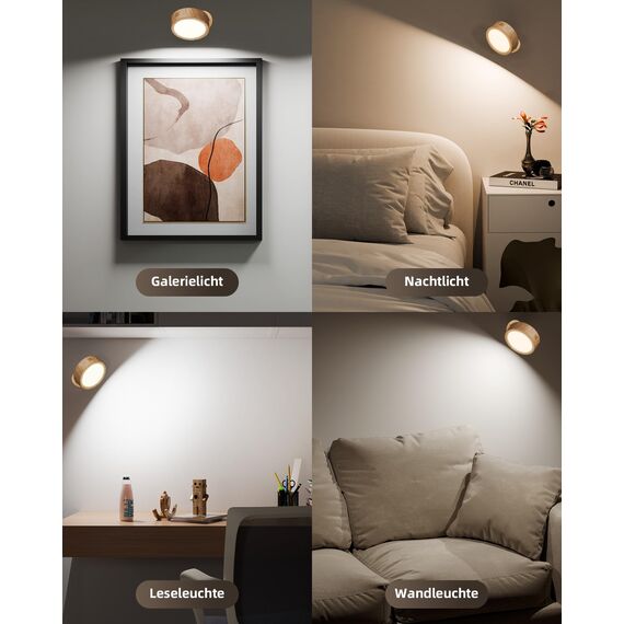 EZVALO Wandleuchte Innen mit 5500mAh Akku, Wandleuchte Kabellos mit Fernbedienung, 3 Farbmodi Dimmbar LED Wandlampe Akku Für Wohnzimmer, Schlafzimmer, Kinder (Holzmaserung, 1 Stück)