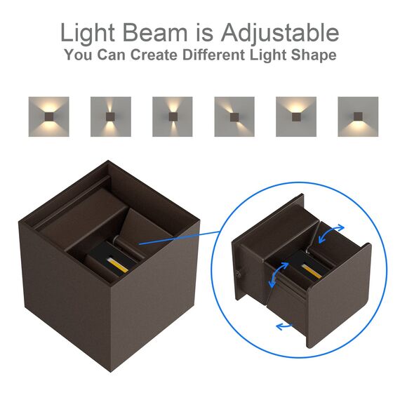 K-Bright 12W LED Wandleuchten Innen/Außen Wandlampe Auf und ab Einstellbarer Lichtstrahl 3000K Warmweiß Außenwandleuchten IP65 Wasserdichte Wandleuchte (Rostfarbig)