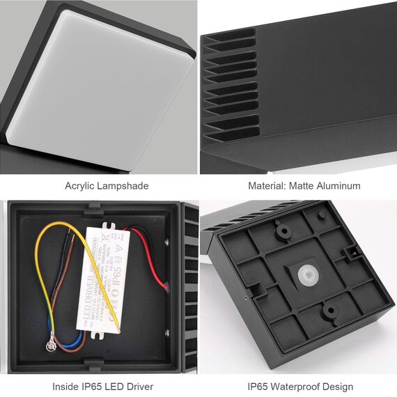 Klighten 24W LED Wandleuchte Aussen Innen, Wasserdicht IP65 Außenlampe Außenleuchte Wand Modern Wandlampe, Außenwandleuchte für Terrasse Eingang Garten, 1500 Lumen, Schwarz, Warmweiß 3000K