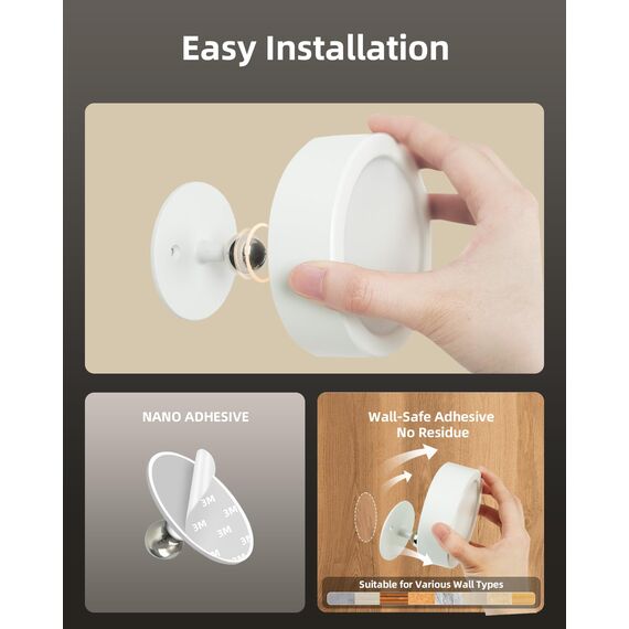 EZVALO Wandleuchte Innen mit 5500mAh Akku, Wandleuchte Kabellos mit Fernbedienung, 3 Farbmodi Dimmbar LED Wandlampe Akku Für Wohnzimmer, Schlafzimmer, Kinder, Weiß (1 Stück)