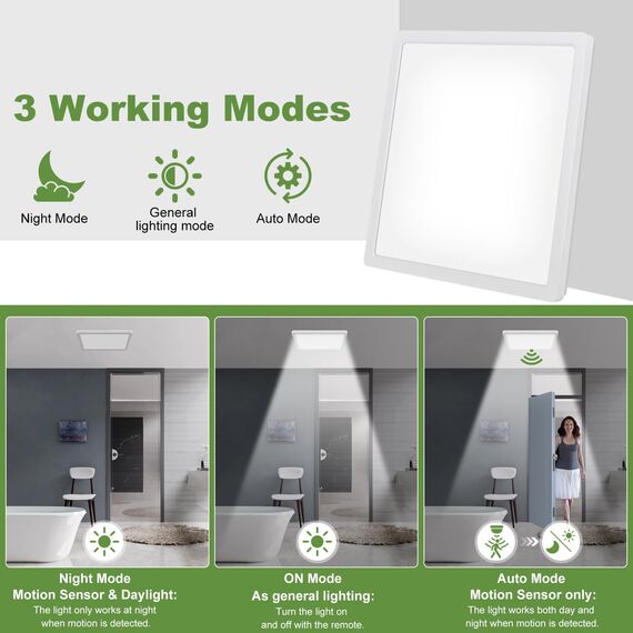 LEZOE LED Deckenleuchte mit Bewegungsmelder, 18W 1800LM Radar Deckenlampe Dimmbar, Warmweiß/Neutralweiß/Kaltweiß IP54 Sensorlampe Für Badezimmer, Garage, Treppen, Keller, Flur, Balkon, Diele 22x2.5cm