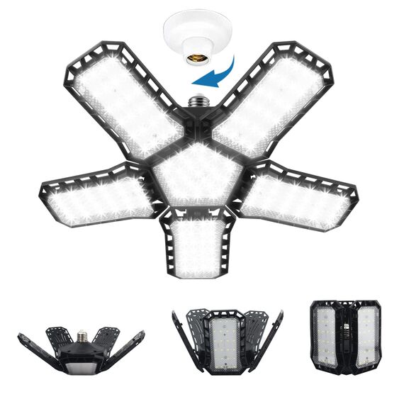 CREATESTAR 120W Werkstattlampe LED Deckenleuchte, 12000 Lumens LED Garagenleuchte mit 5 Justierbaren Austauschbare Verkleidungen E26/E27 Werkstattbeleuchtung für Billard-Salon,Lager,Garage,Turnhalle