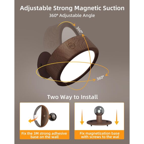 EZVALO Wandleuchte Innen mit 5500mAh Akku, Wandleuchte Kabellos mit Fernbedienung, 3 Farbmodi Dimmbar LED Wandlampe Akku Für Wohnzimmer, Schlafzimmer, Kinder (Nussbaumholz, 1 Stück)