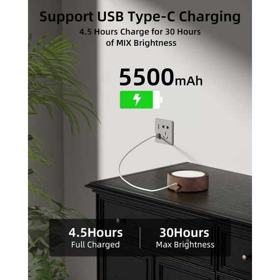 EZVALO Wandleuchte Innen mit 5500mAh Akku, Wandleuchte Kabellos mit Fernbedienung, 3 Farbmodi Dimmbar LED Wandlampe Akku Für Wohnzimmer, Schlafzimmer, Kinder (Nussbaumholz, 1 Stück)