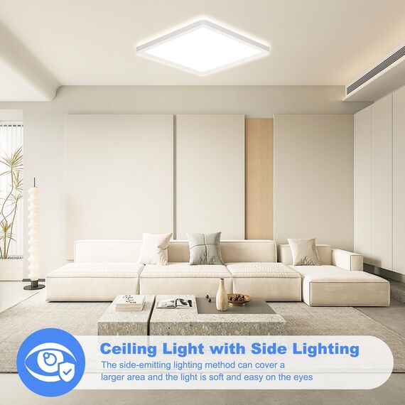 LED Deckenleuchte, Deckenlampe Quadrat, LED Lampe Seitlich Abstrahlend, Badlampe Decke IP44 Wasserfest, 18W Ultra dünn Küchenlampe Decke, 1600LM 22cm Deckenleuchten für Flur/Balkon/Wohnzimmer-4000K