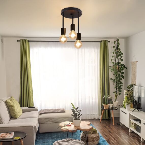 CBJKTX Deckenleuchte Vintage Deckenlampe Schwarz - Hängend 3 Flammig Deckenstrahler E27 mit 3 Spots Kronleuchter Industrial Deckenspots für Esszimmer Küche Flur Wohnzimmer Bar ohne Leuchtmittel