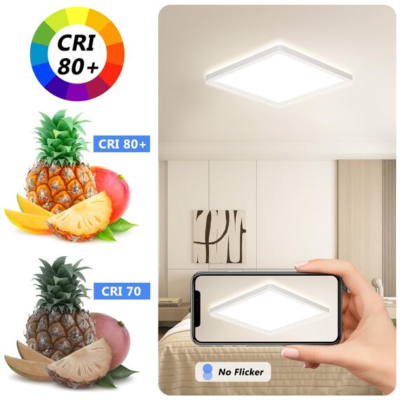 LED Deckenleuchte, Deckenlampe Quadrat, LED Lampe Seitlich Abstrahlend, Badlampe Decke IP44 Wasserfest, 18W Ultra dünn Küchenlampe Decke, 1600LM 22cm Deckenleuchten für Flur/Balkon/Wohnzimmer-4000K