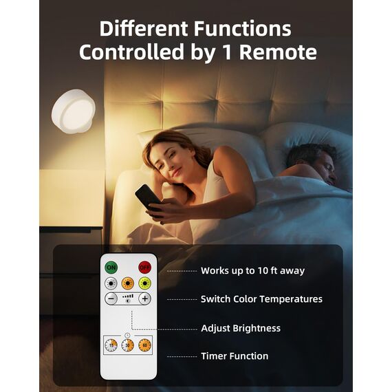 EZVALO Wandleuchte Innen mit 5500mAh Akku, 3.7in*2 Stück Wandleuchte Kabellos mit Fernbedienung, 3 Farbmodi Dimmbar LED Wandlampe Akku Für Wohnzimmer, Schlafzimmer, Kinder, Grauweiß