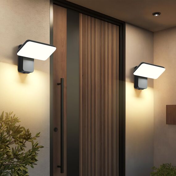 brightower Außenlampe, LED Wandleuchte Aussen, Wasserdicht IP65 aussenlampe wand, Wandleuchte Innen/Außen mit Schwenkbar LED Panel, Warmweiß 3000K Außenwandleuchte (dunkelgrau 2 Stück)