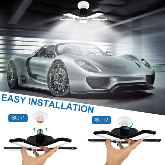 CREATESTAR 2 Stück 120W Werkstattlampe LED Deckenleuchte, 12000 Lumens LED Garagenleuchte mit 5 Justierbaren Austauschbare Verkleidungen E26/E27 Werkstattbeleuchtung für Billard-Salon,Lager,Garage