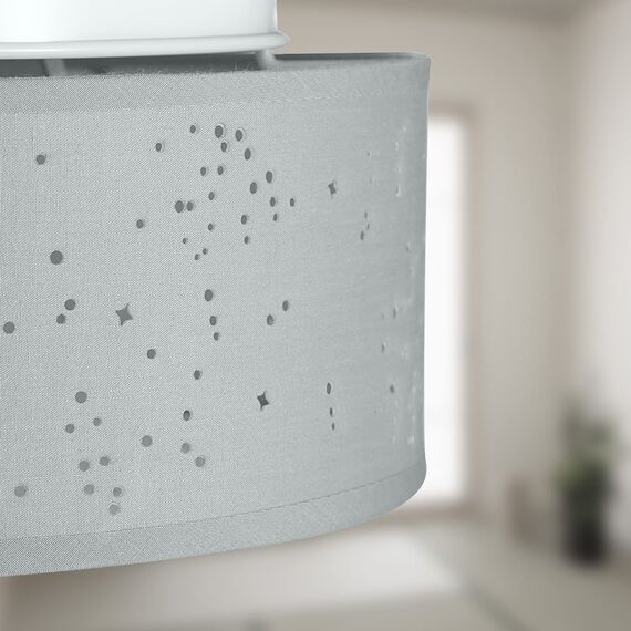 MONZANA® Deckenlampe Sternenhimmel Wohnzimmer Schlafzimmer E27 Grau Rund 38cm Stoffschirm 2-Flammig 40W Küche Lampe Deckenleuchte Stoffdeckenlampe