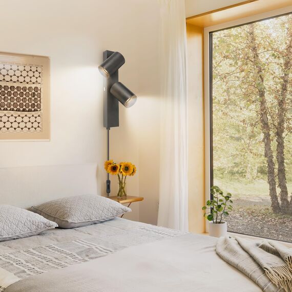 TaFiCo Wandleuchte mit Schalter Innen GU10 - Wandstrahler 2 Spots mit Schalter und Stecker Schwarz Wandlampe Vintage Wandspot Drehbare 350° für Wohnzimmer Schlafzimmer Küche Ohne Leuchtmittel