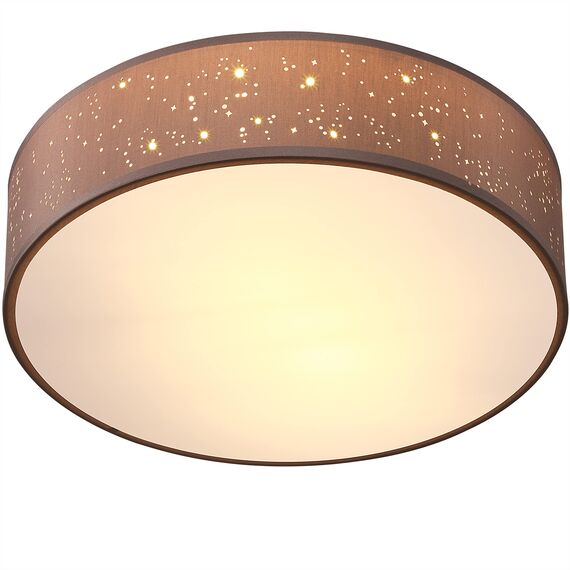 MONZANA® Deckenlampe Sternenhimmel Wohnzimmer Schlafzimmer E27 Taupe Rund 38cm Stoffschirm 2-Flammig 40W Küche Lampe Deckenleuchte Stoffdeckenlampe