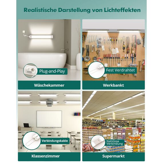 Feuchtraumleuchte LED mit Stecker 36W 4000LM 120CM Verknüpfbar Werkstattlampe IP66 Wasserfest Led Röhre Leuchte für Garage Keller Werkstatt Feuchtraum Bad Büro Warenhaus Hobbyraum,Neutralweiß 4000K.