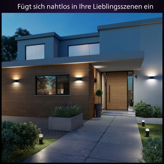 Philips Hue Dymera Wandleuchte innen & außen | Weißes & farbiges LED Licht | Immersive Innen- & Außenleuchte | IP44 wasserdicht | Sprachsteuerung mit Alexa, Apple Home & Google Assistant | Schwarz