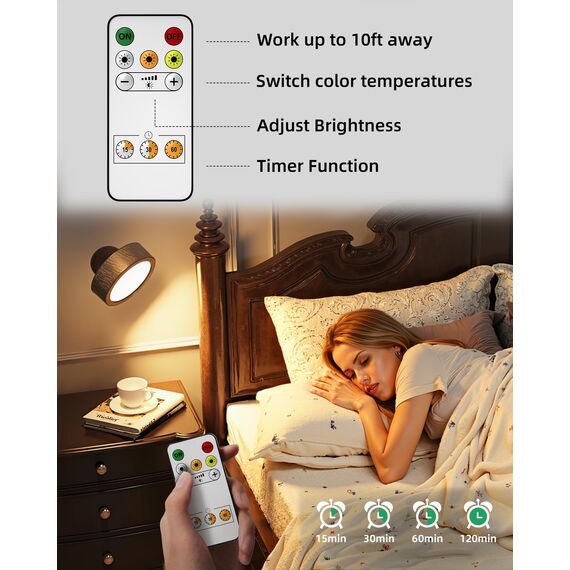 EZVALO Wandleuchte Innen mit 5500mAh Akku, Wandleuchte Kabellos mit Fernbedienung, 3 Farbmodi Dimmbar LED Wandlampe Akku Für Wohnzimmer, Schlafzimmer, Kinder (Nussbaumholz, 1 Stück)