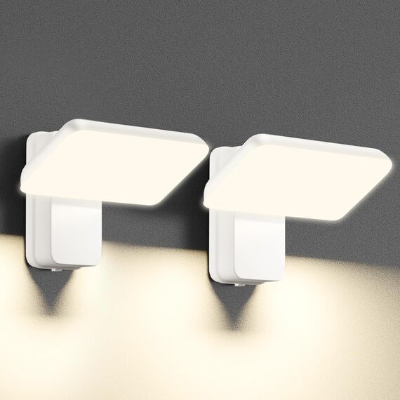 brightower Außenlampe, LED Wandleuchte Aussen, Wasserdicht IP65 aussenlampe wand, Wandleuchte Innen/Außen mit Schwenkbar LED Panel, Warmweiß 3000K Außenwandleuchte (Weiß 2 Stück)