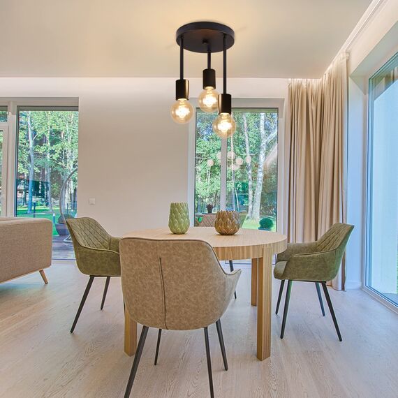 CBJKTX Deckenleuchte Vintage Deckenlampe Schwarz - Hängend 3 Flammig Deckenstrahler E27 mit 3 Spots Kronleuchter Industrial Deckenspots für Esszimmer Küche Flur Wohnzimmer Bar ohne Leuchtmittel