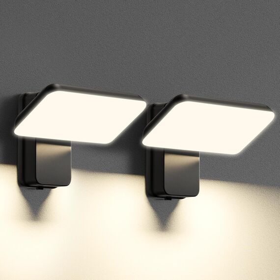 brightower Außenlampe, LED Wandleuchte Aussen, Wasserdicht IP65 aussenlampe wand, Wandleuchte Innen/Außen mit Schwenkbar LED Panel, Warmweiß 3000K Außenwandleuchte (Schwarz 2 Stück)