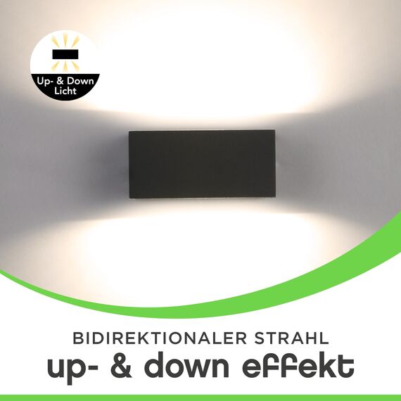LED Außenwandleuchte GEMINI, moderne Wandlampe aus Aluminium in Anthrazit, Außenlampe,rechteckige Wandleuchte mit Up&Down-Effekt,wetterfeste Außenleuchte,4000 Kelvin (neutralweiß),700 Lumen,10,5Watt…