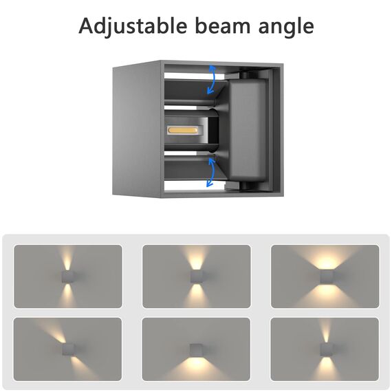 K-Bright 12W LED Wandleuchte Auf und ab Einstellbarer Lichtstrahl Außenlampe 3000K Warmweiß Wandleuchten Innen IP65 Wasserdichte(Grau)